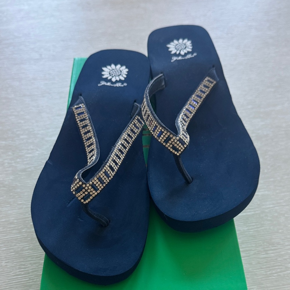 Yellow Box Navy Blue Sandals with Silver Accents